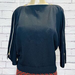 St. John Collection By Marie Gray Womens Black Knit Zipper Sleeves Top Size 6